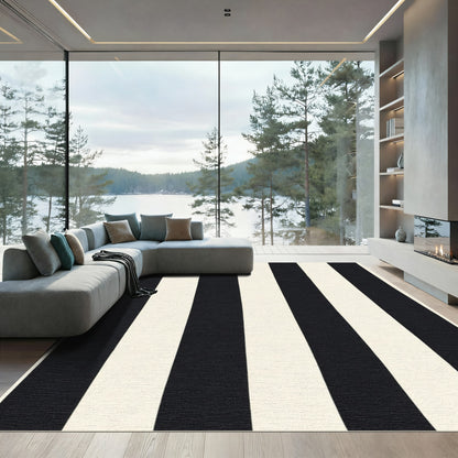 Bold Black Cream Vertical Stripes Rug