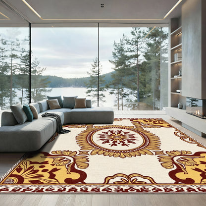Crimson Geometric Floral Oval Medallion Rug
