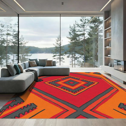 Bold Red Geometric Diamond Statement Rug