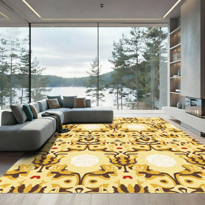 Golden Geometric Symmetrical Art Rug