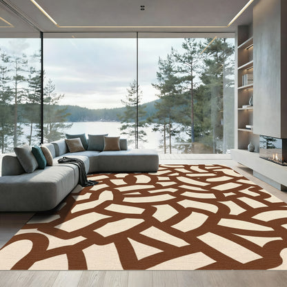 Abstract Brown Organic Curve Rug
