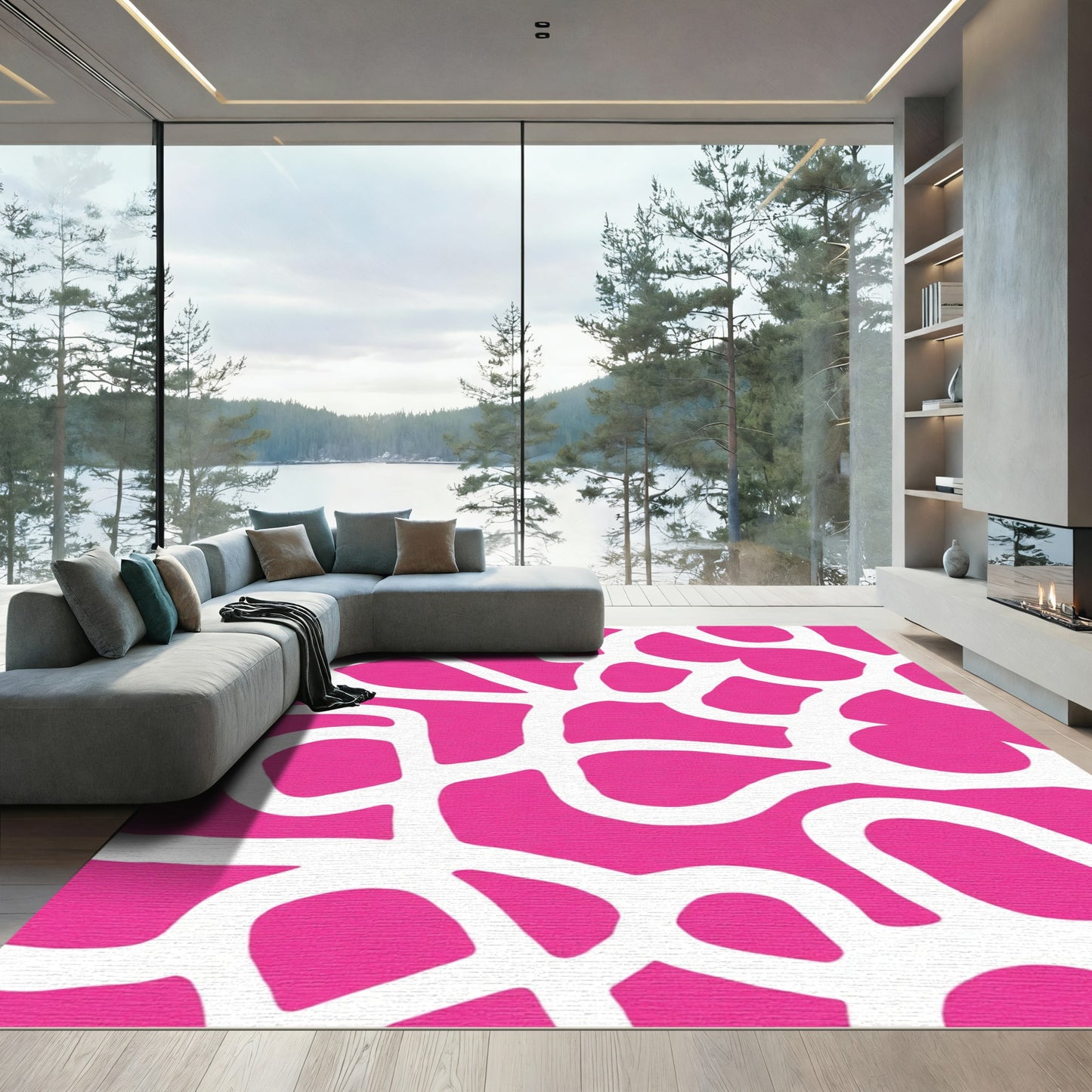Hot Pink Abstract Organic Shapes Rug