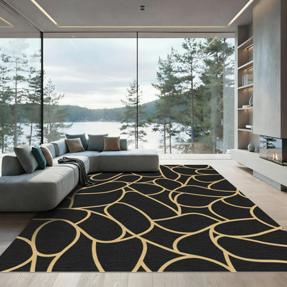 Golden Abstract Organic Lines Rug