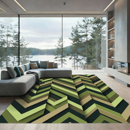 Olive Green Chevron Stripe Abstract Rug