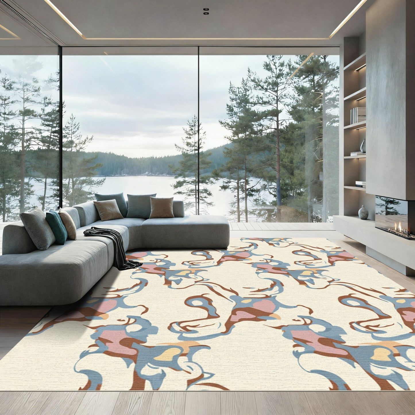 Earthy Abstract Organic Swirl Rug