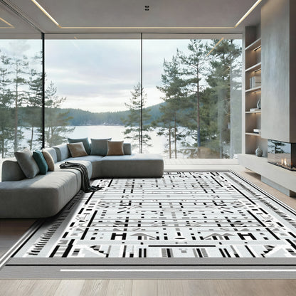 Monochrome Abstract Geometric Reversible Rug