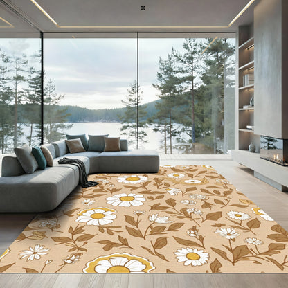 Retro Floral Field Daisy Arrangement Rug