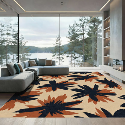 Brown Black Abstract Petal Composition Rug