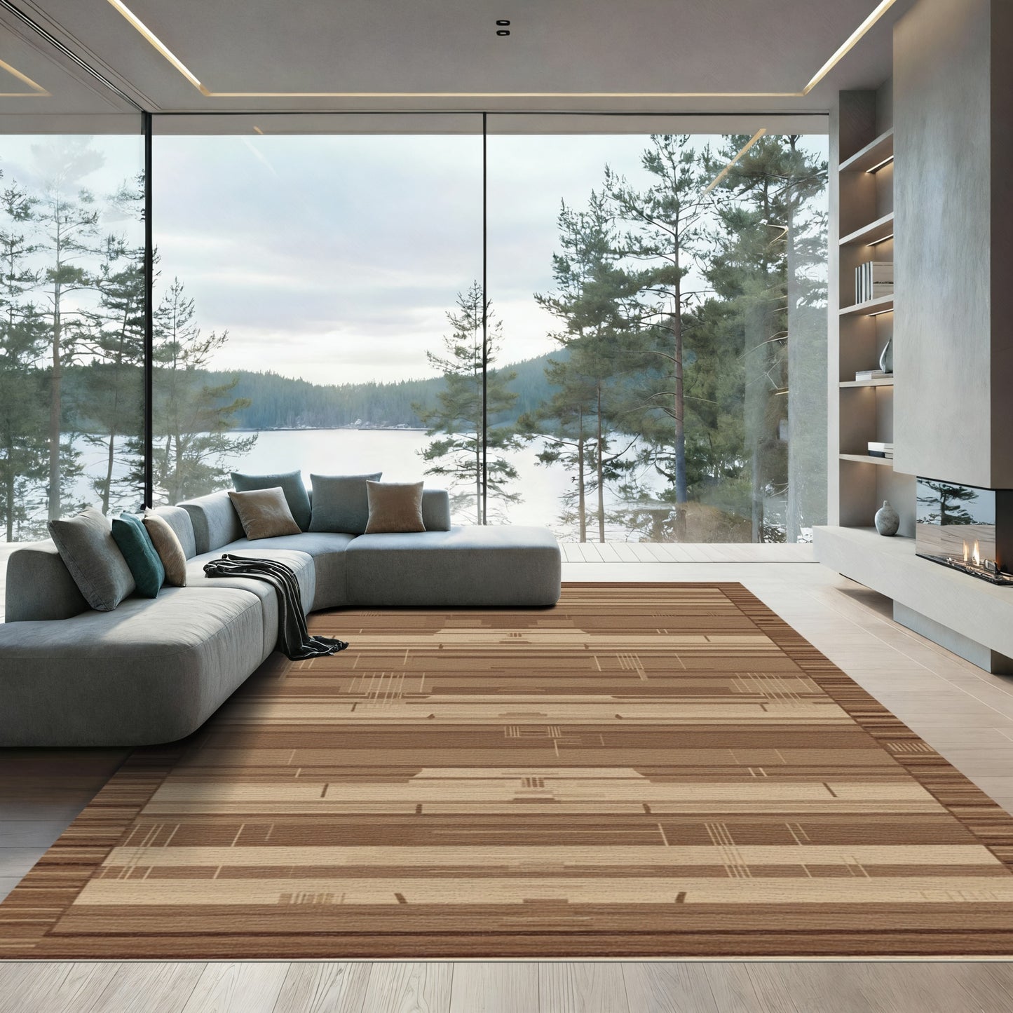 Earthy Tone Geometric Stripe Rug