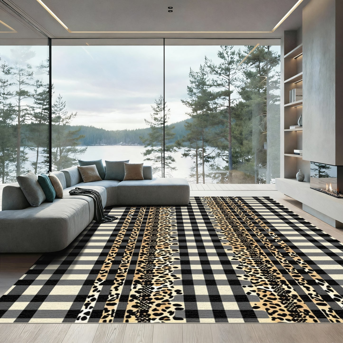Black Ivory Buffalo Check Leopard Mix Rug
