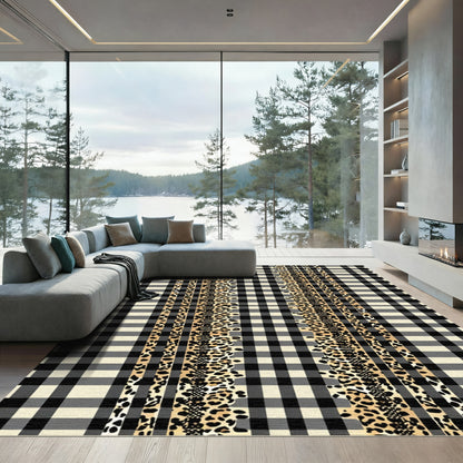 Black Ivory Buffalo Check Leopard Mix Rug