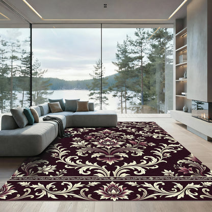 Rich Plum Colonial Floral Scroll Rug