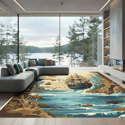 Nautical Tall Ship Coastal Adventure Rug