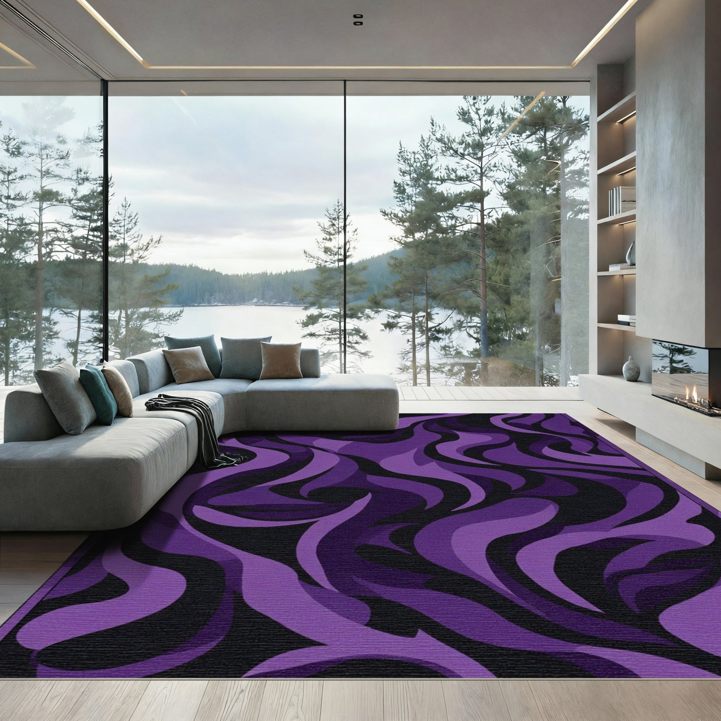 Dark Purple Flow Abstract Swirl Rug
