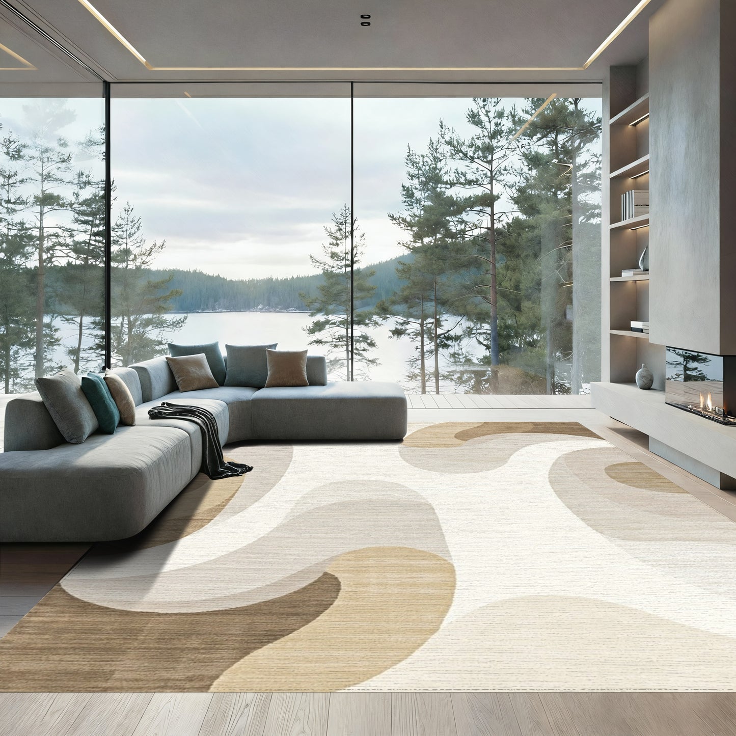 Cream Beige Wavy Curves Rug