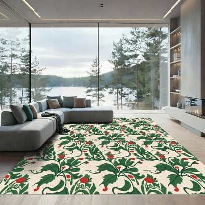 Chic Red Berry Vine Scroll Rug