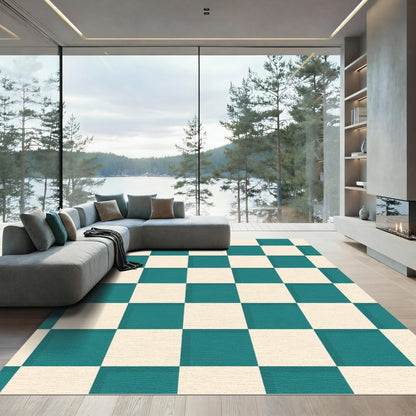 Teal Cream Checkerboard Square Rug