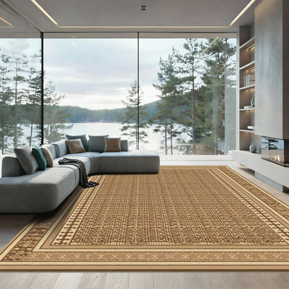 Rustic Earth Tone Lattice Border Rug