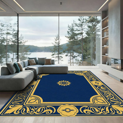 Royal Blue Gold Floral Frame Rug