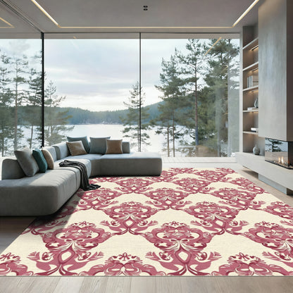 Crimson Red Classic Damask Overlay Rug