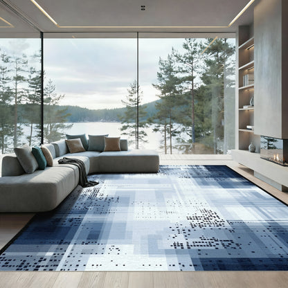 Abstract Blue Glitch Mosaic Rug