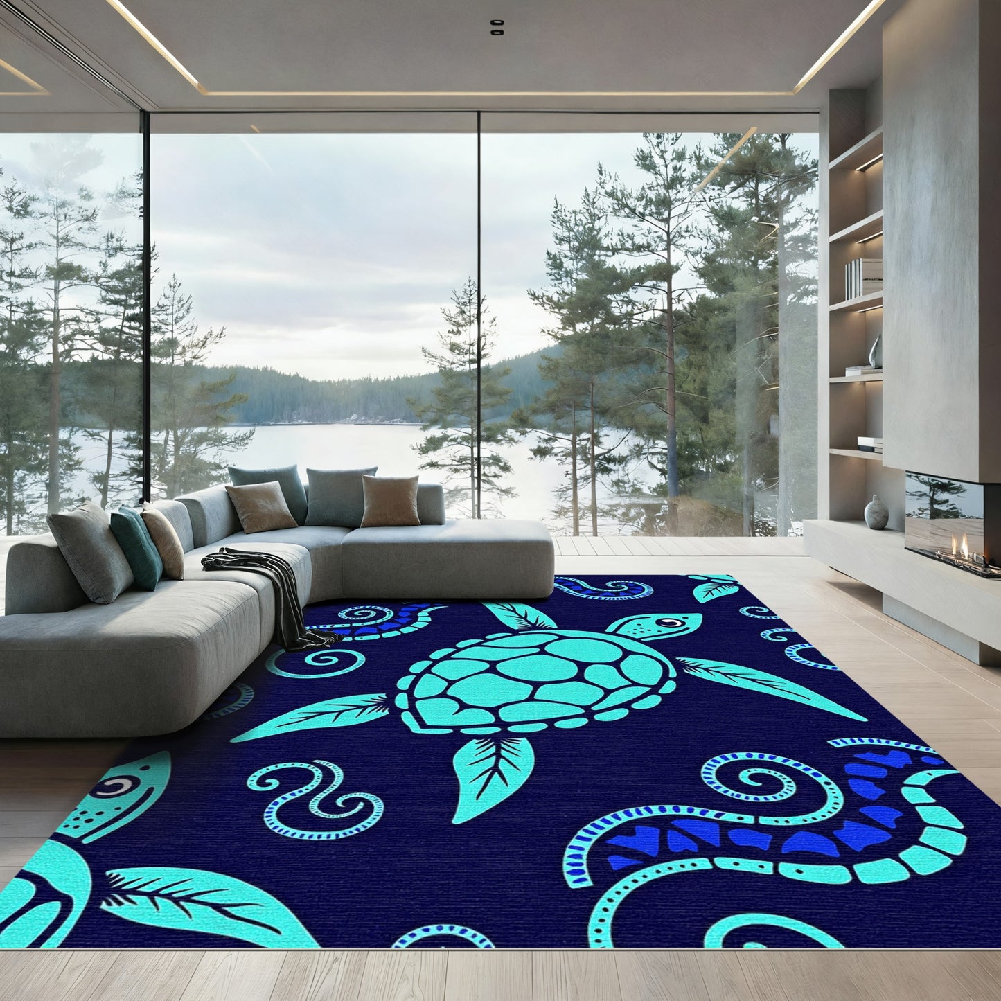 Aqua Turtle Ocean Swirls Rug