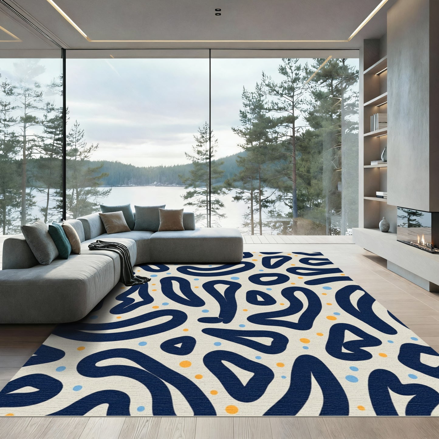Navy Blue Organic Dot Scatter Rug