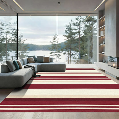 Deep Red Cream Stripe Rug