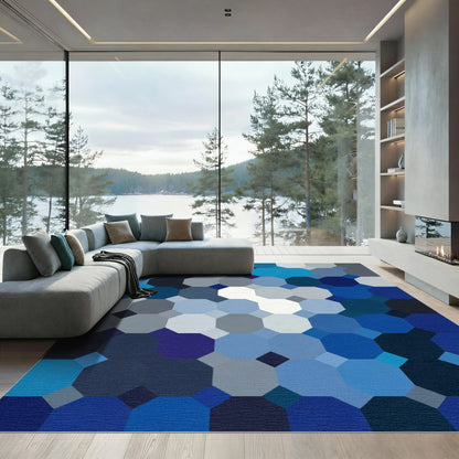 Deep Blue Octagon Mosaic Rug