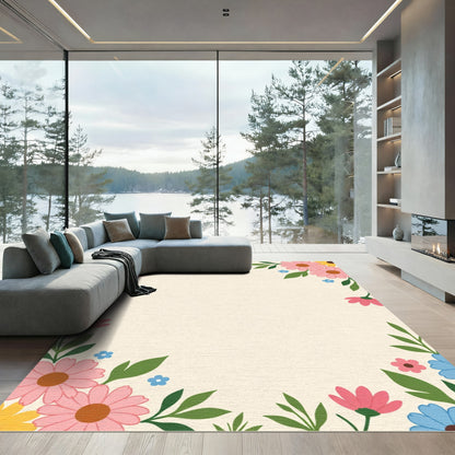 Pink Blue Yellow Floral Garden Rug