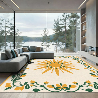 Golden Sun Floral Garland Border Rug