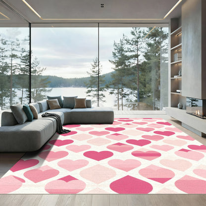 Pink Hearts Geometric All Over Rug