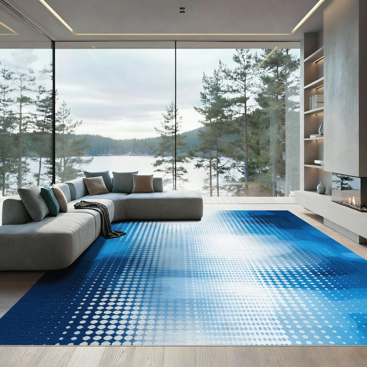 Abstract Blue White Halftone Gradient Rug