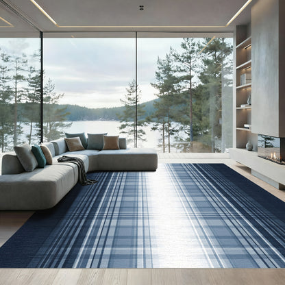 Deep Blue Gradient Plaid Rug