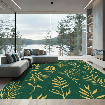 Emerald Green Gold Leaf Branches Rug