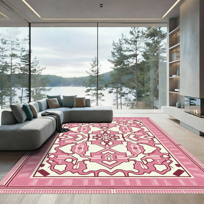 Pink Ivory Floral Arabesque Rug