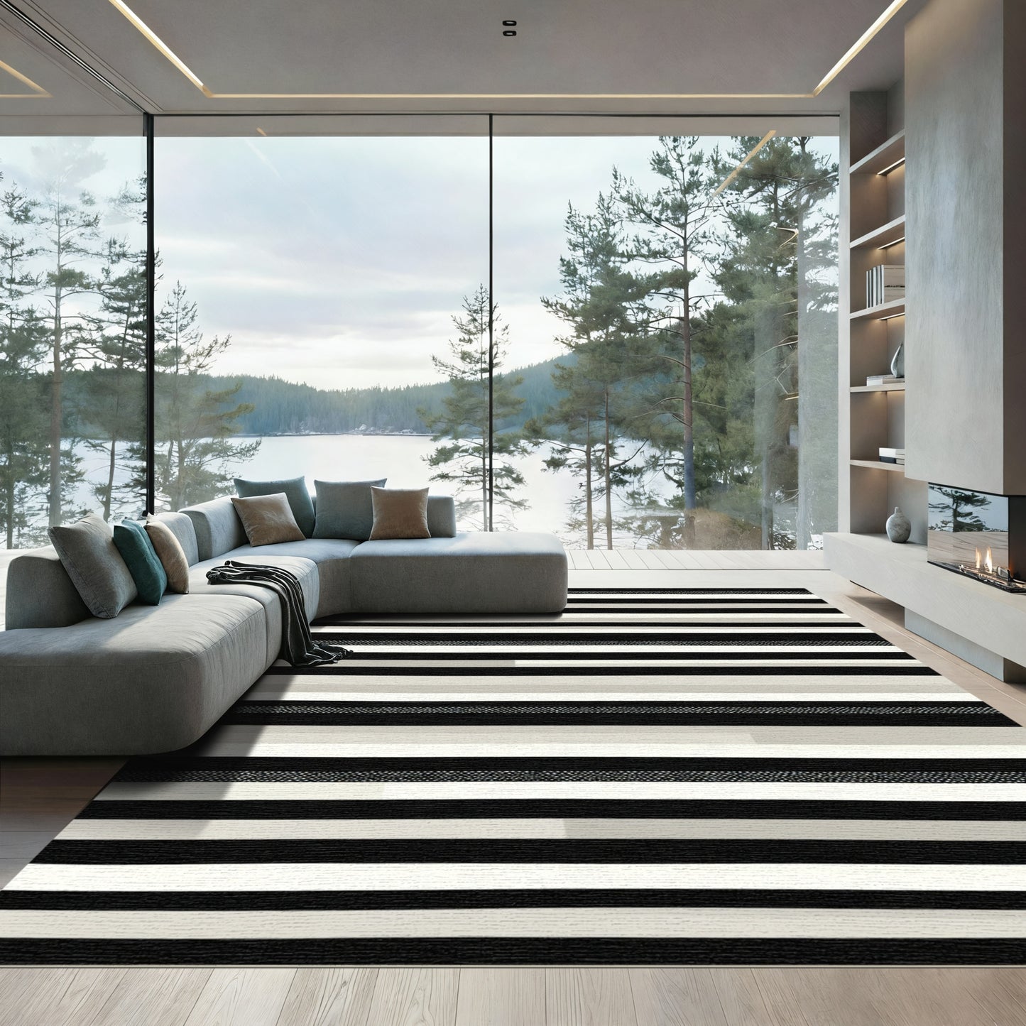 Monochrome Striped Abstract Rug