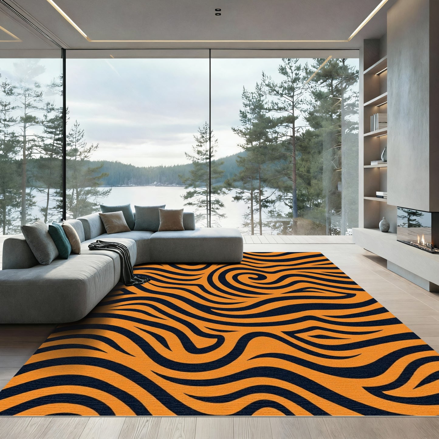 Bold Orange Swirl Accent Rug