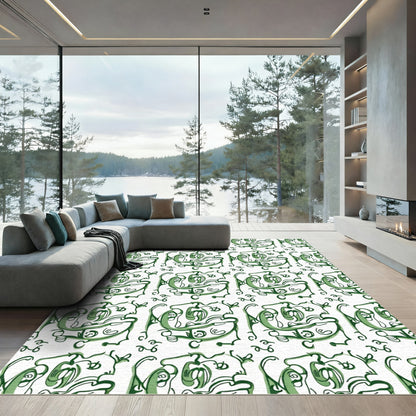 Green Abstract Whimsical Faces Rug