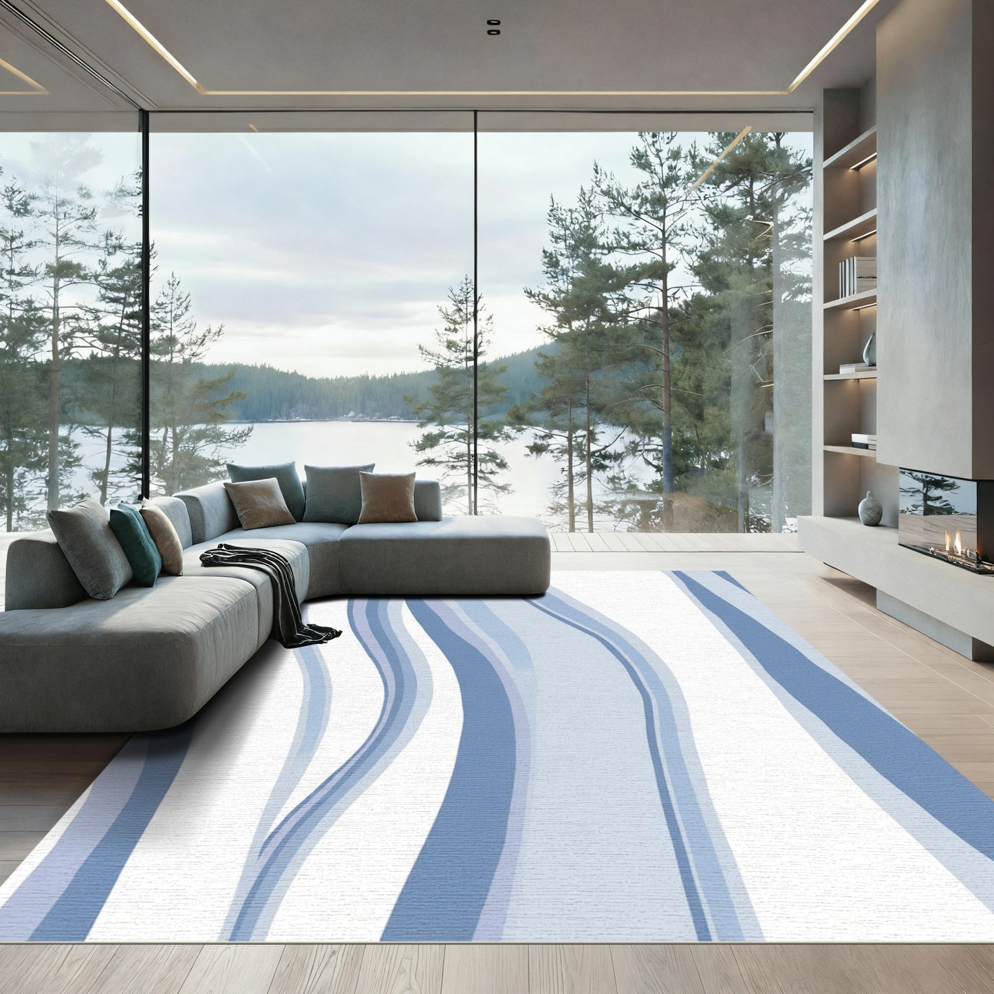Wavy Blue Stripe Abstraction Rug