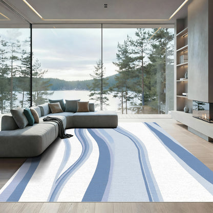 Wavy Blue Stripe Abstraction Rug