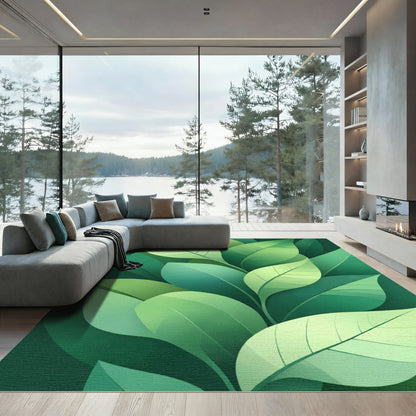 Lush Emerald Green Leafy Arrangement Rug