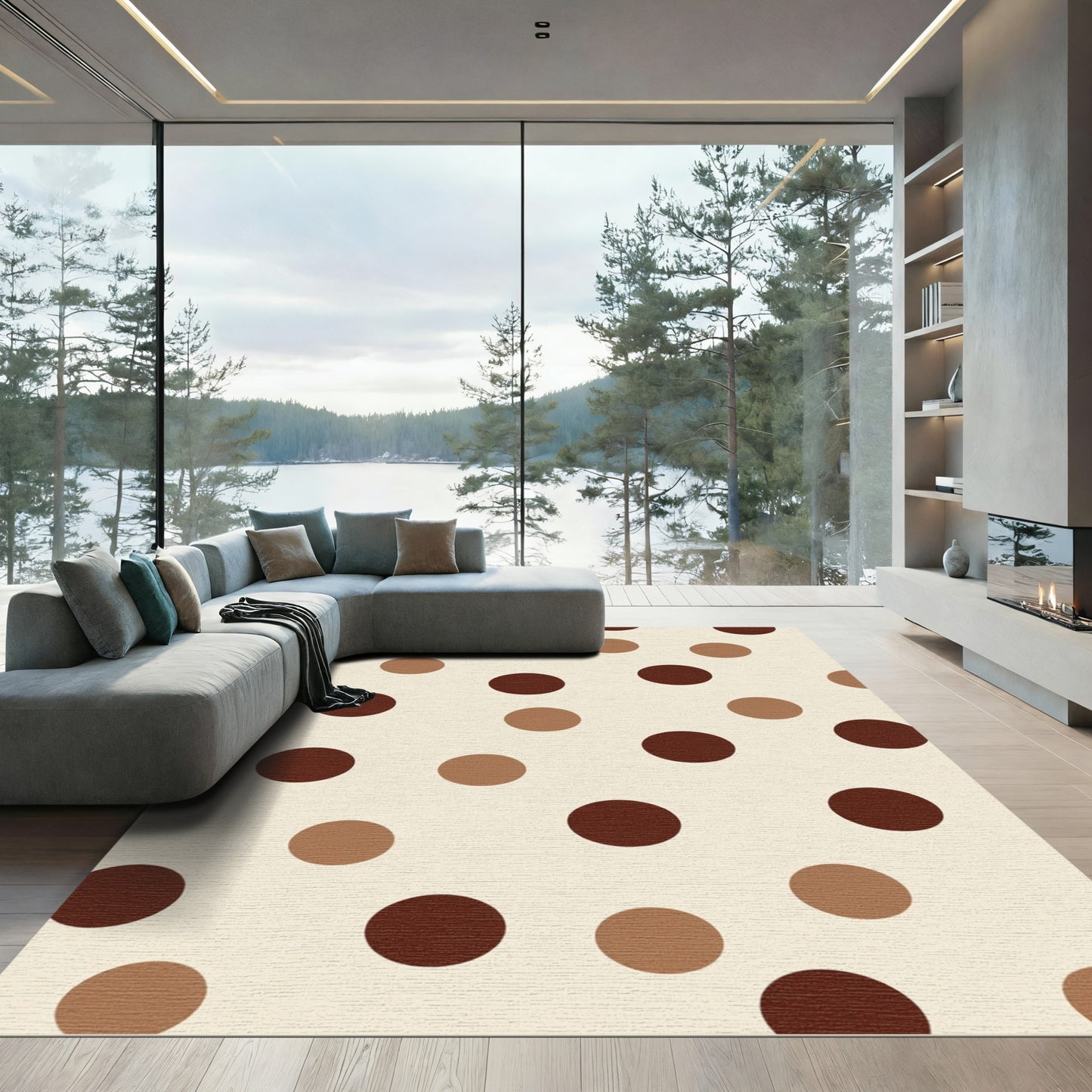 Cream Brown Polka Dot Arrangement Rug