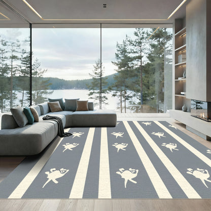 Cream Blue Vertical Stipe Frog Rug