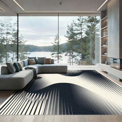 Monochrome Abstract Wave Lines Rug