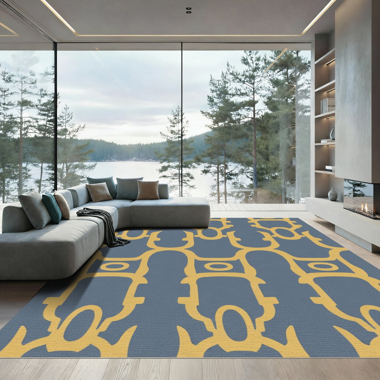 Gold Interlocking Oval Arch Rug