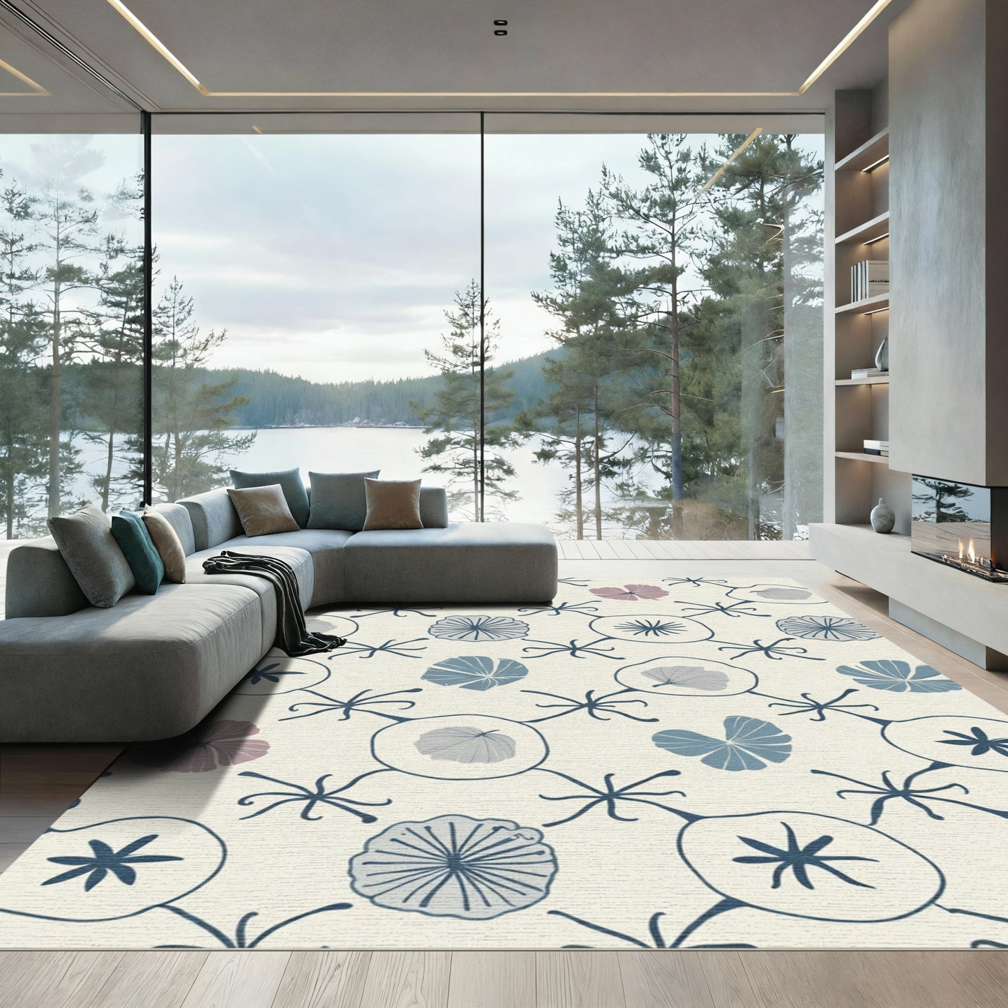 Whimsical Floral Vine Motif Rug