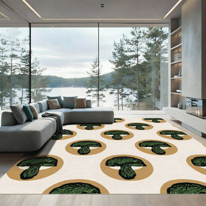 Green Mushroom Circles Throughout Rug