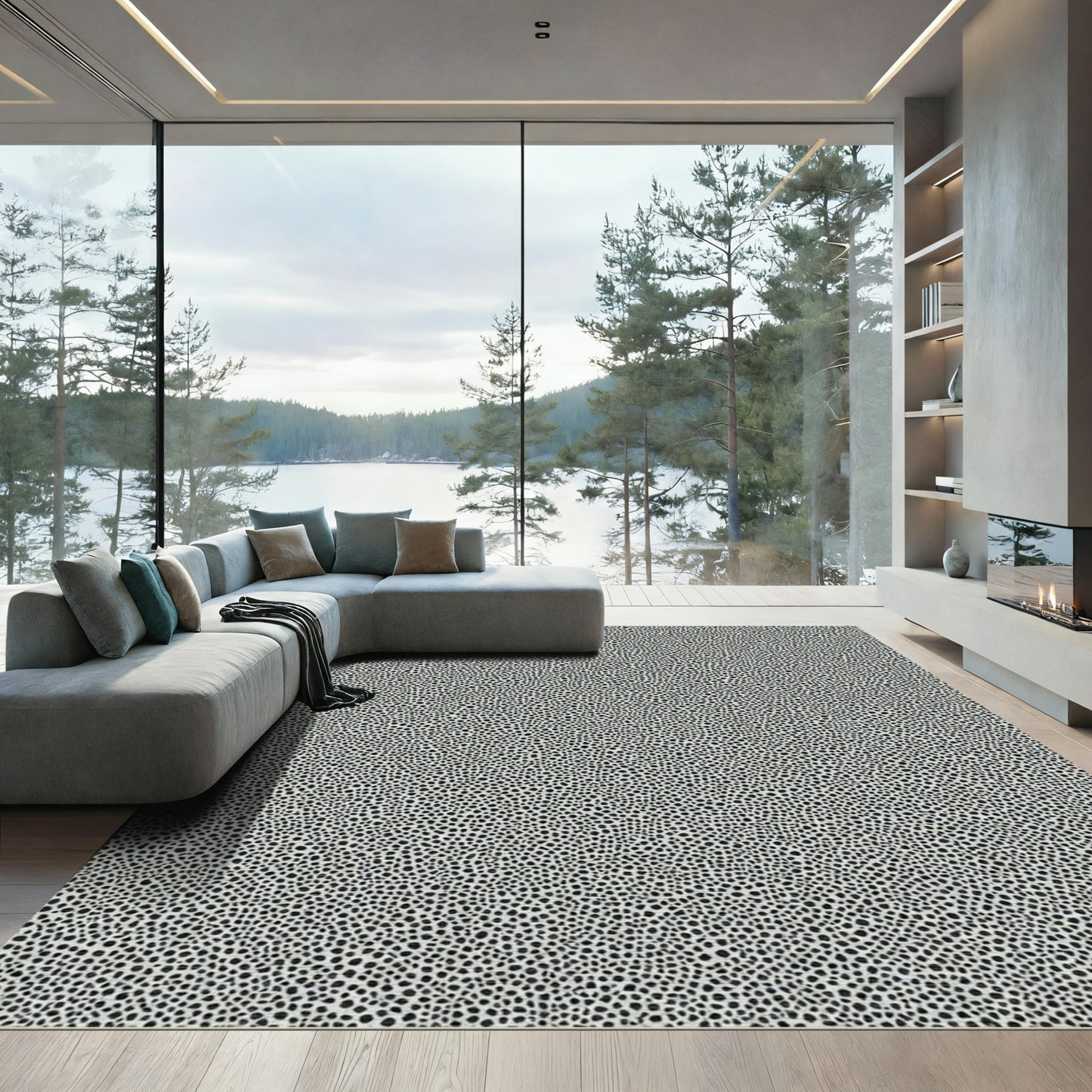 Modern Black White Pebble Scatter Rug