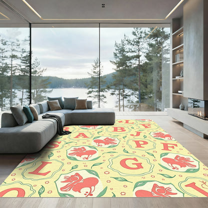 Whimsical Alphabet Illustration Botanical Rug